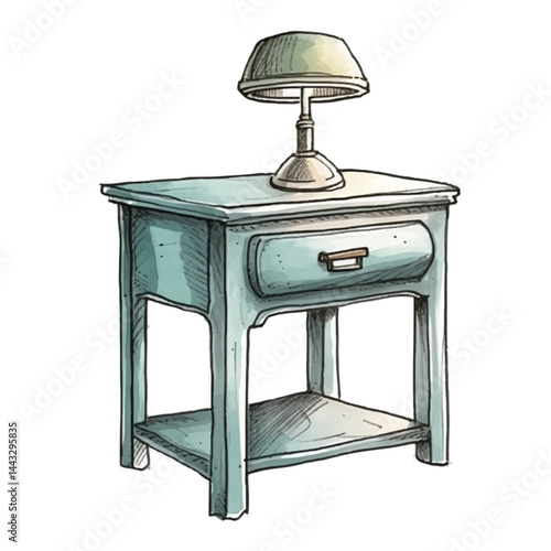 A highly detailed hand-drawn Bedside table