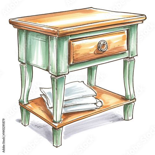 A highly detailed hand-drawn Bedside table