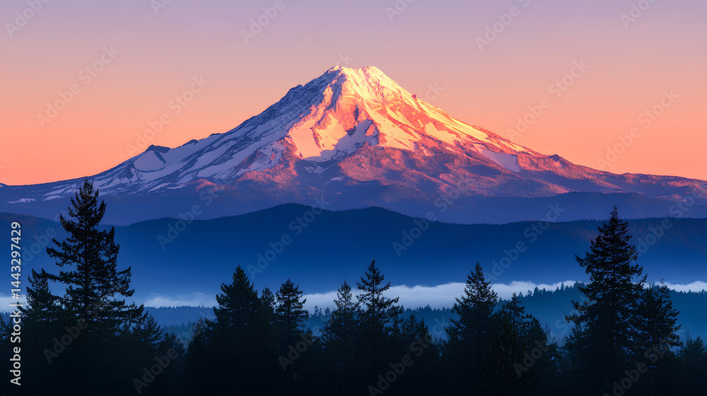 Fototapeta premium Snow Covered Mountain Peak at Sunrise