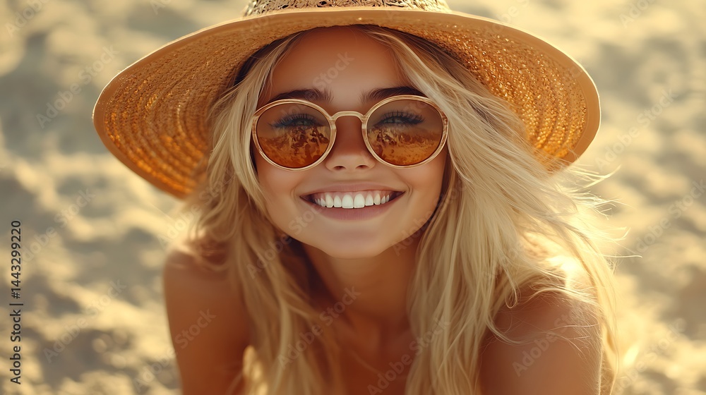 Smiling blonde woman on beach