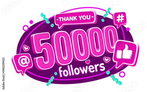 Thank you 50000 followers, peoples online social group, happy banner celebrate, Vector illustration