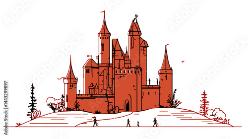 Fairy tale castle, flat illustration    -  