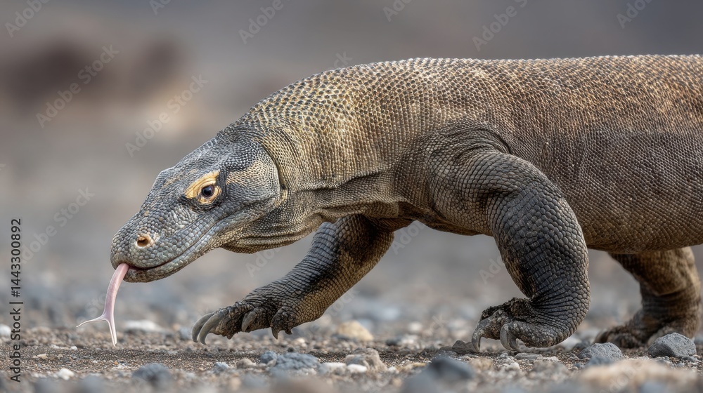 Obraz premium Komodo Dragon Stroll: Majestic Reptile in Natural Habitat