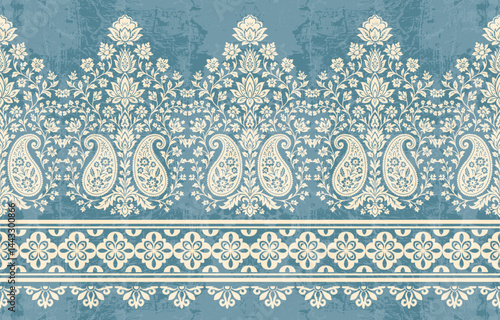 floral pattern vintage ethnic modern embroidery texture boho design vector illustration hand drawn pink flower motif branches leaves wallpaper seamless background border.