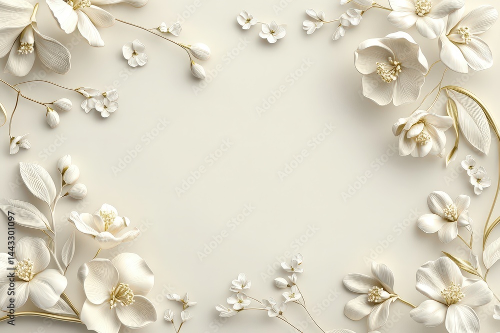 Elegant white floral arrangement design on a light beige background. Elegant white floral arrangement design on a light beige background.