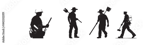 Silhouette Workers in Action: Dynamic silhouettes depict construction and other laborers, each engaged in their respective roles, symbolizing dedication, labor, and industriousness.