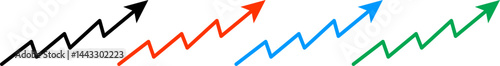 Zig zag black arrow illustration icon performance. Color full zig zag arrow vector set. Vector illustration.