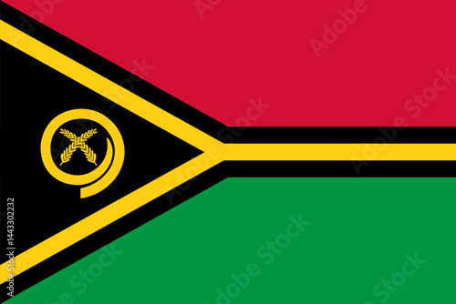 Official national Flag of Vanuatu. State flag of Republic of Vanuatu. Correct proportions and colors. Vector illustration