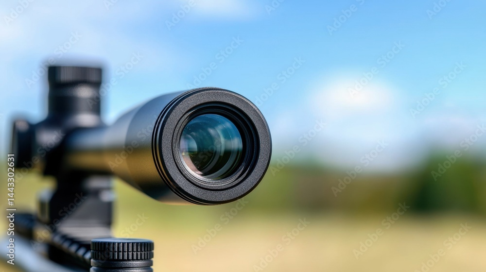 Rifle scope precision Concept, Close-Up of Parallax Adjustment Knob on High-Performance Standard Optical Scope with Blurred Background Rifle scope precision Concept, Close-Up of Parallax Adjustment Knob on High-Performance Standard Optical Scope with Blurred Background