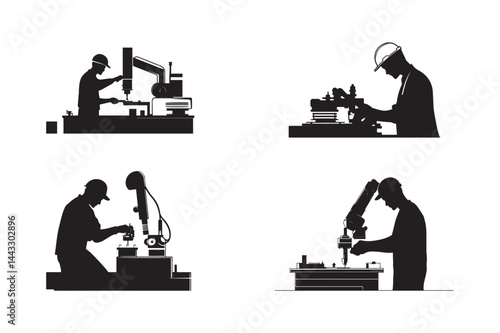 Automated Precision: A stark silhouette captures the intersection of human expertise and robotic precision in an industrial setting.