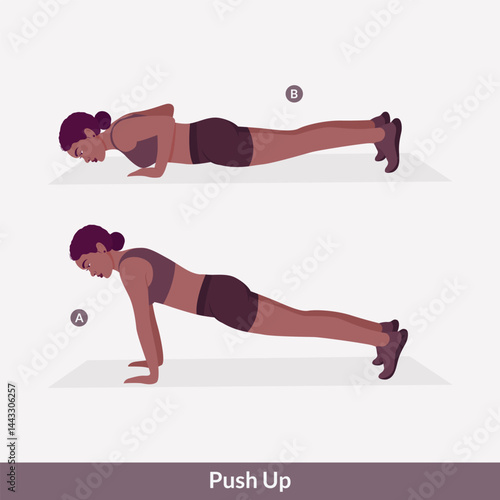 PUSH UP exercise, Women workout fitness, aerobic and exercises. Vector Illustration