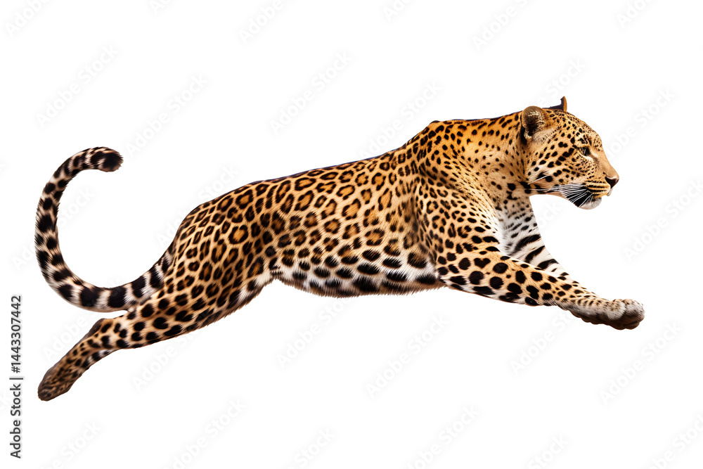 Obraz premium Leopard leaping isolated on transparent background