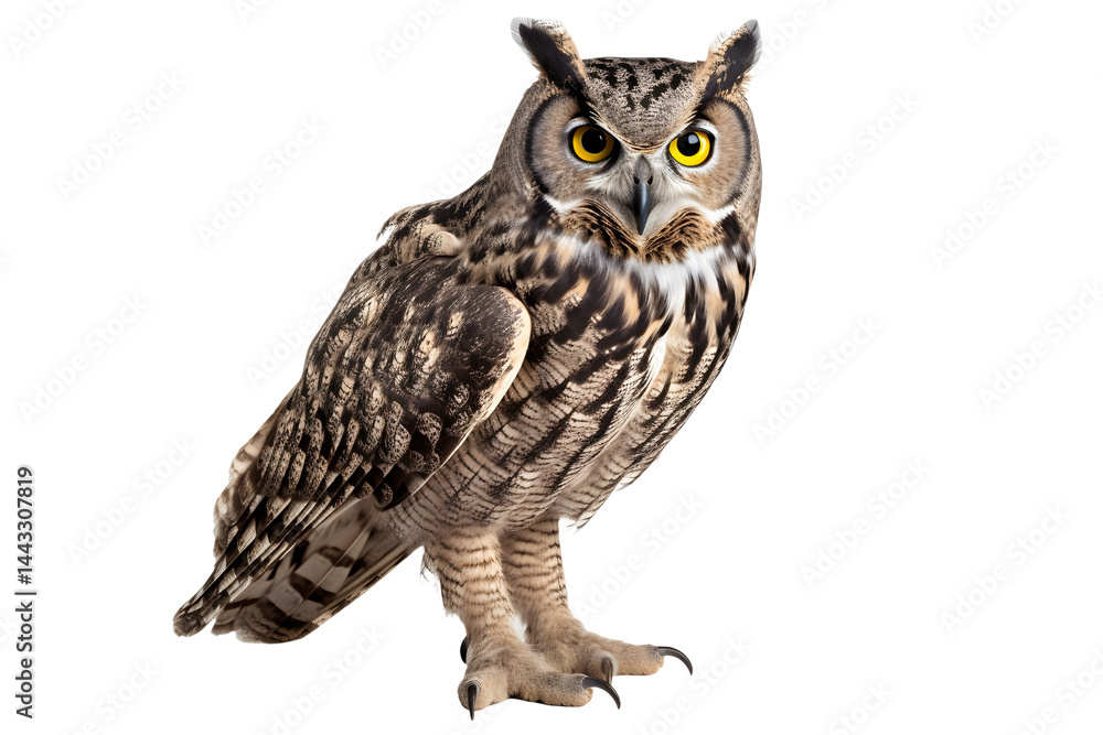 Fototapeta premium Eurasian eagle-owl standing isolated on transparent background