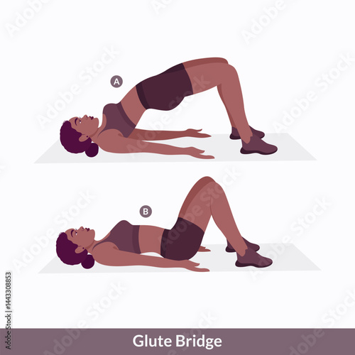 Glute Bridge exercise, Women workout fitness, aerobic and exercises. Vector Illustration