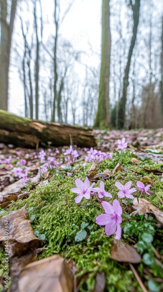 Fototapeta premium Delicate pink flowers carpet forest floor