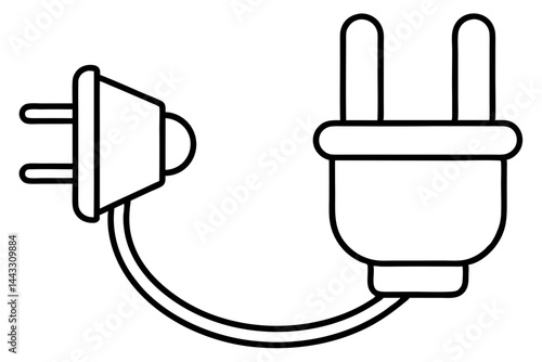Electric Plug Outline Icon - Power and Energy Supply Vector Illustration

