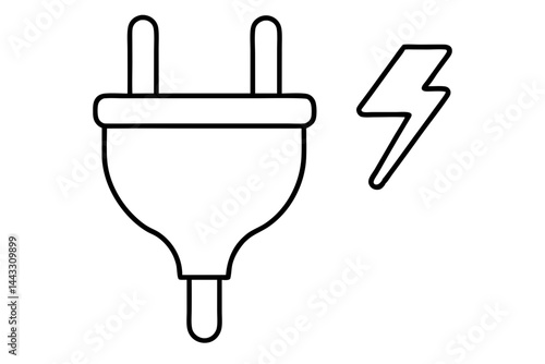 Electric Plug Outline Icon - Power and Energy Supply Vector Illustration

