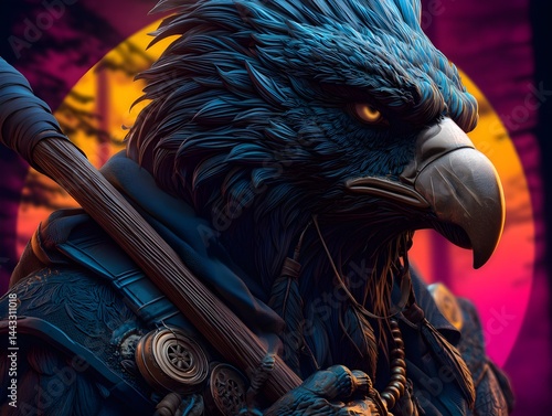 Majestic Eagle Warrior Portrait with Tribal Elements