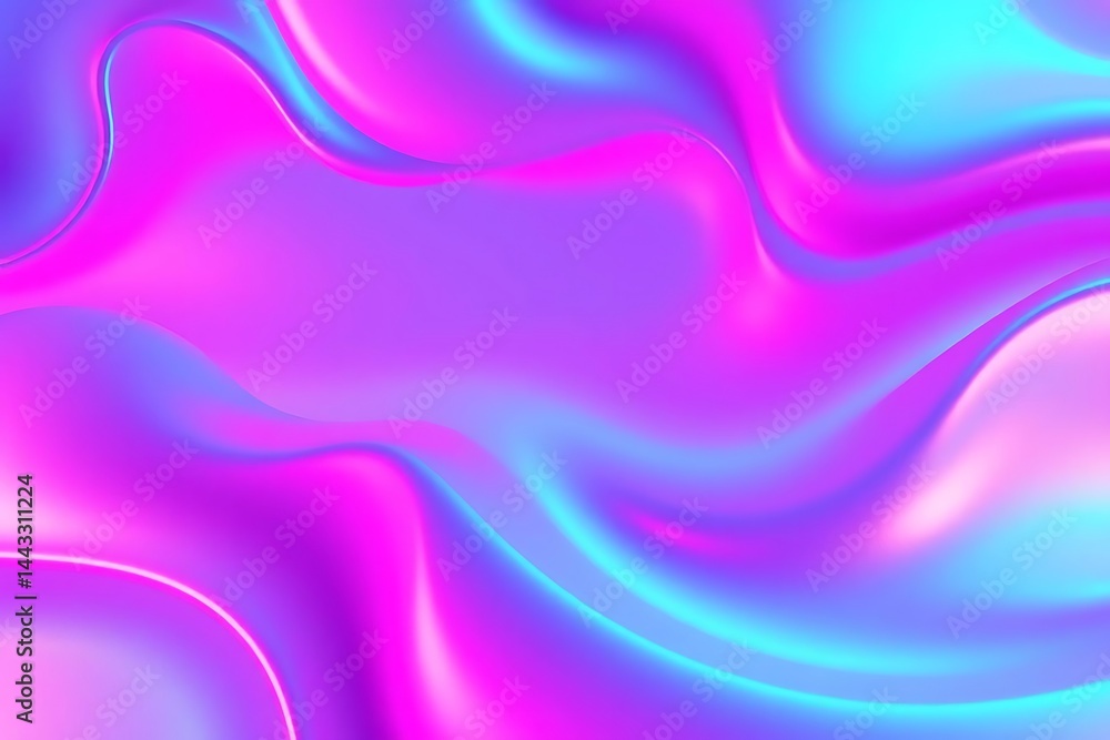 Fototapeta premium Holographic Fluid: Shimmering Abstract Texture with Gradient Waves in Purple and Aqua, Suitable for Backgrounds or Modern Graphic Designs. 
