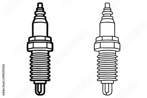 Two monochrome spark plugs sit side by side over the white background