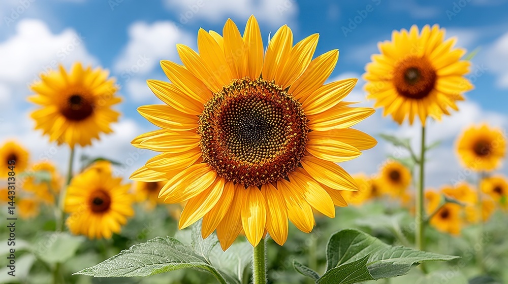 Vibrant Yellow Sunflowers in a Field Under a Bright Blue Sky Vibrant Yellow Sunflowers in a Field Under a Bright Blue Sky