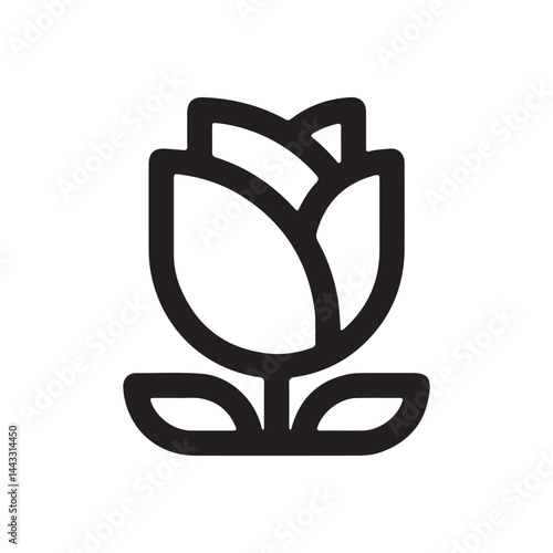 Rose Flower With Leaves And Thorny Stem - cut out vector silhouette