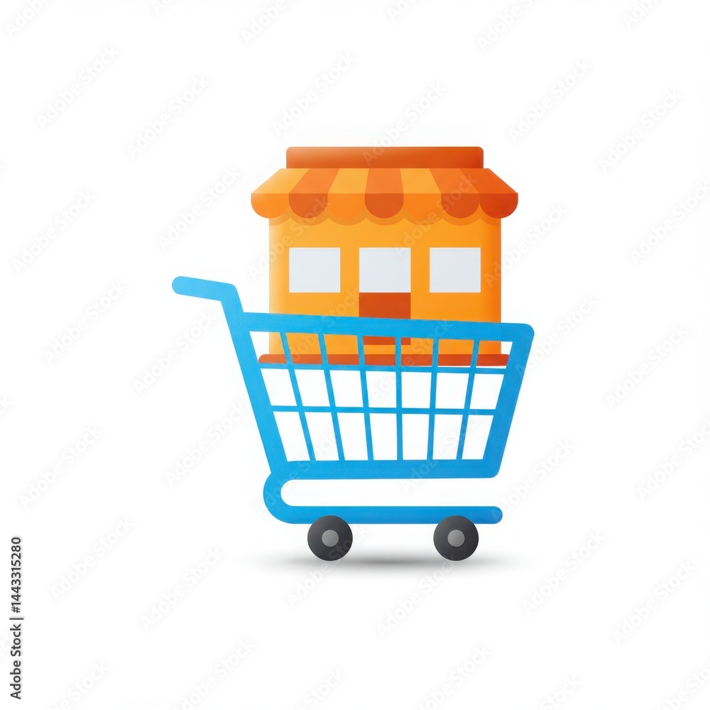 3d Store in shopping cart retail concept isolated on white background 3d Store in shopping cart retail concept isolated on white background