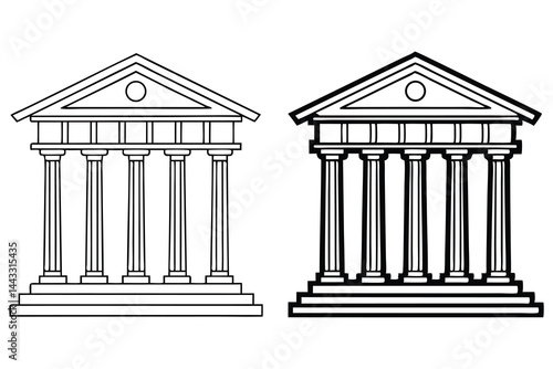 Two variations of a temple with columns and steps are outlined in black