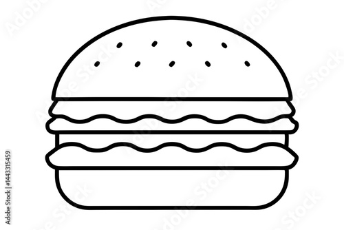 Hamburger Outline Icon – Minimal Fast Food Vector Symbol in Flat Line Style

