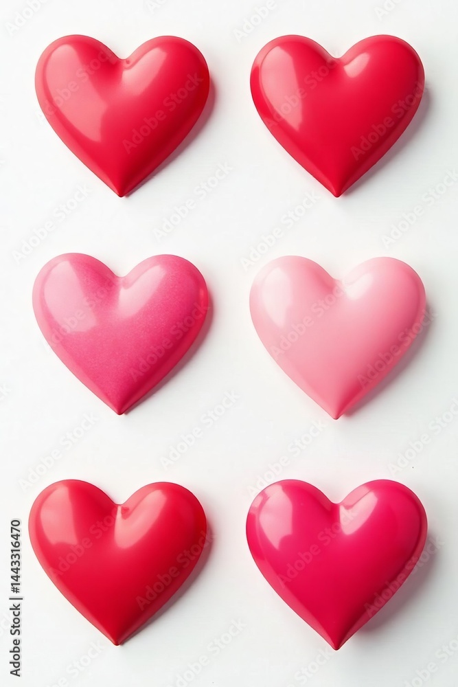 Set of glossy heart-shaped adhesive labels isolated on white background, emotions, stickers Set of glossy heart-shaped adhesive labels isolated on white background, emotions, stickers