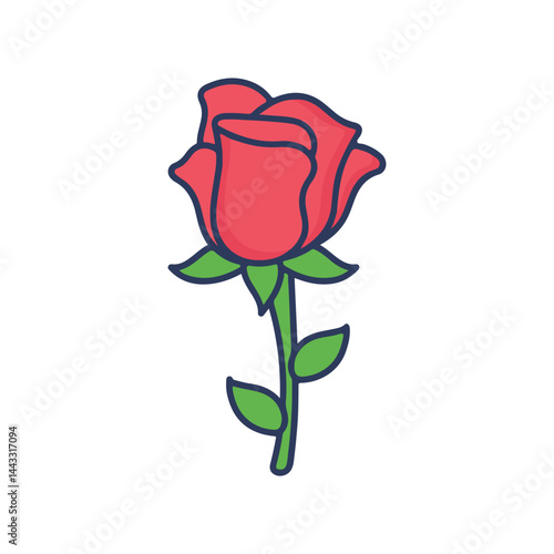 Rose Flower With Leaves And Thorny Stem - cut out vector silhouette
