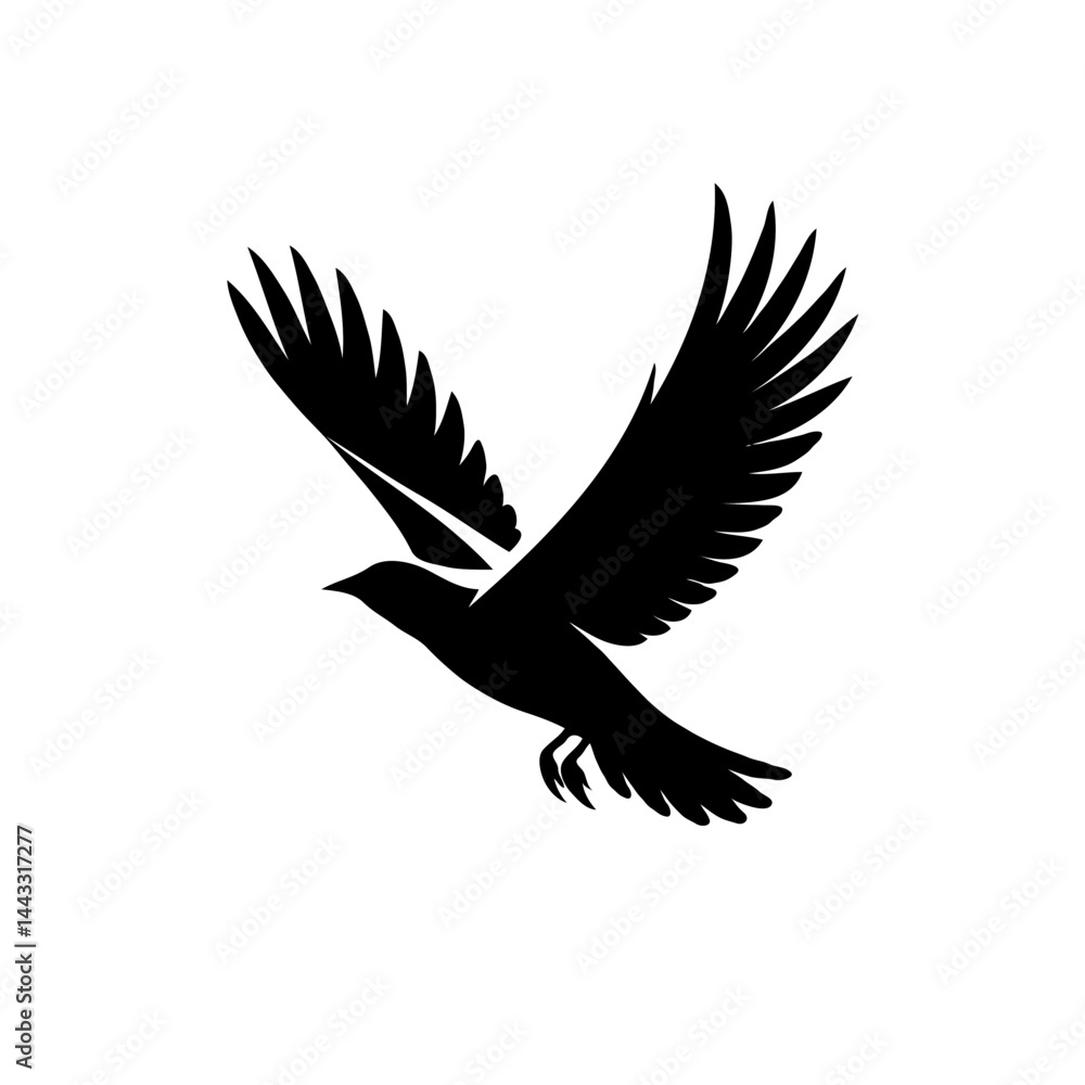 Obraz premium Bird flying with spread wings silhouette vector
