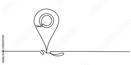 Map pin line background. drawing of white background. Continuous line drawing of GPS icon. Editable line, Location pointer outline illustration. Continuous line drawing of map pin location, minimalist