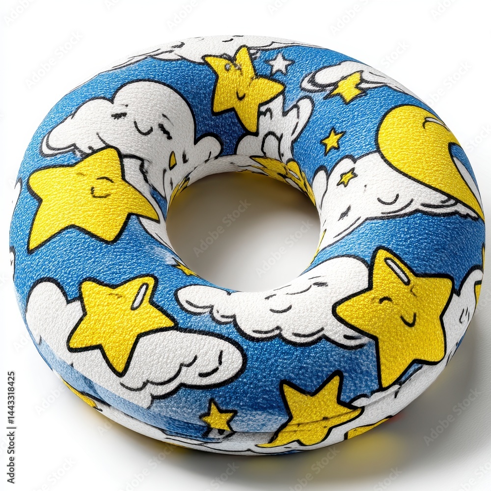 Whimsical Donut Shaped Pool Float with Stars and Clouds Whimsical Donut Shaped Pool Float with Stars and Clouds