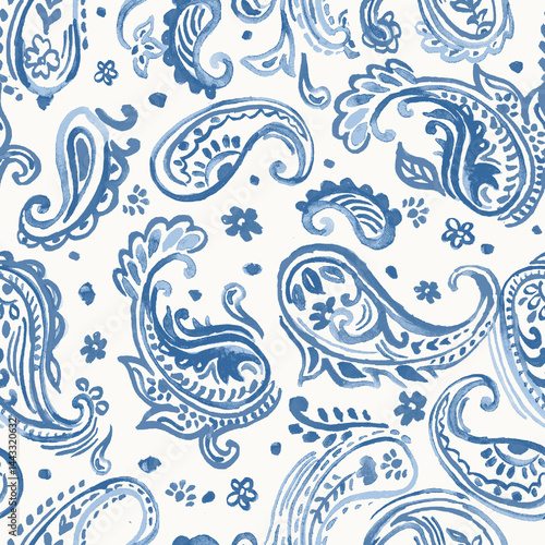 seamless pattern with blue color  paisley