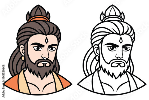 art depicts a Hindu deity with a beard and a diamond on forehead