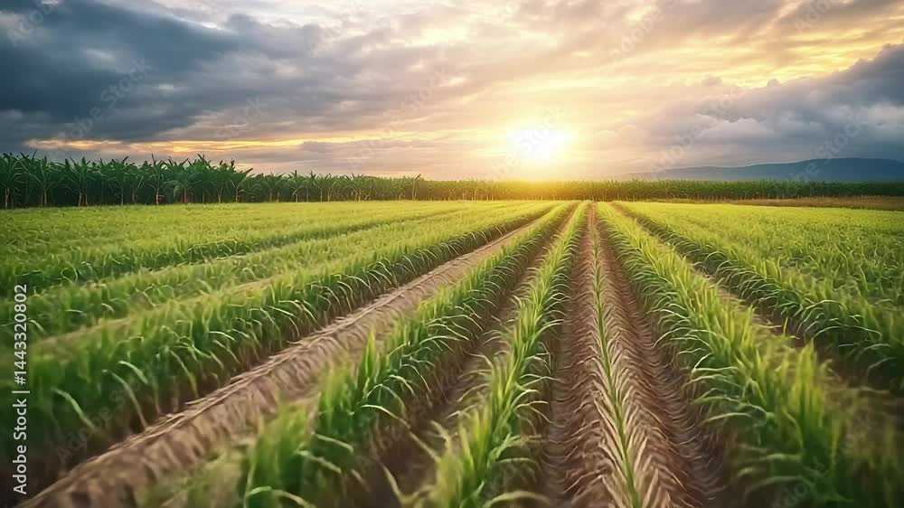 Sunset Over Agricultural Field with Rows of Green Crops
Sunset Over Agricultural Field with Rows of Green Crops