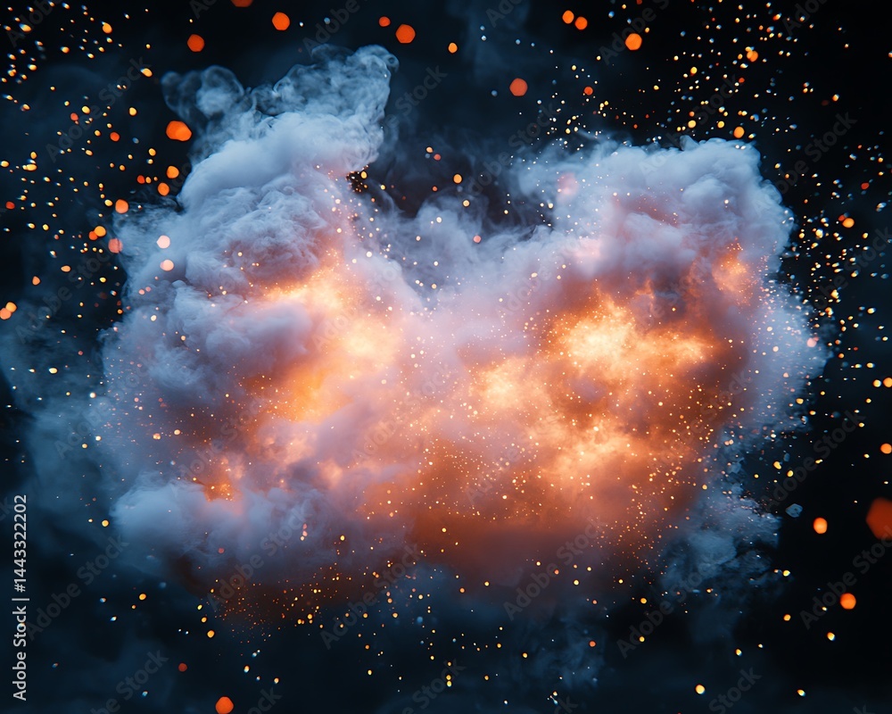 Naklejka premium Fiery explosion with smoke and sparks