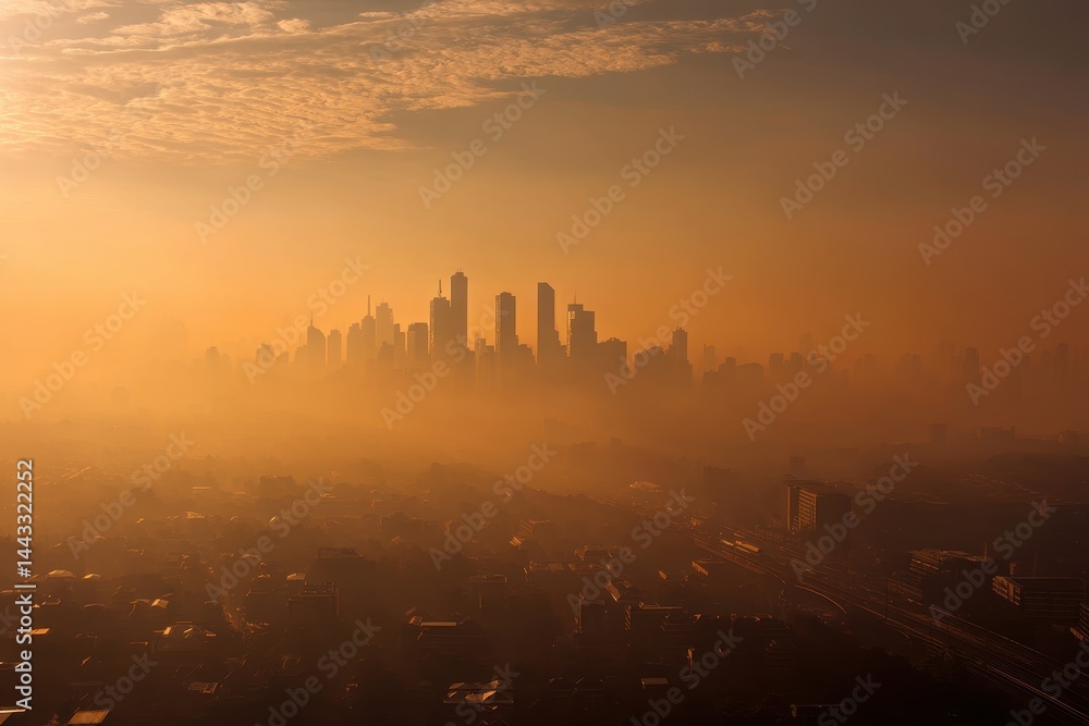 Obraz premium Melbourne Skyline Shrouded in Haze at Sunrise