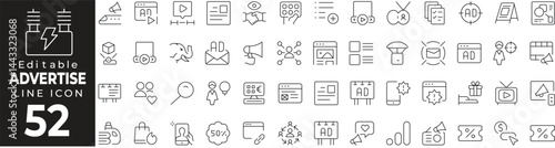 Advertisement Thin Line Icon Set. Marketing, Promotion, Ads, Campaigns, and More. Vector Illustration.