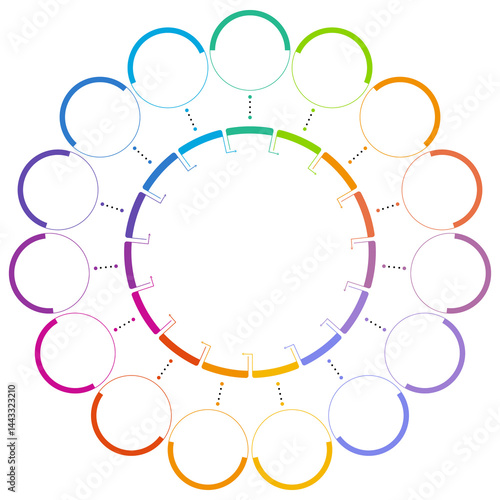 Basic circle infographic with 15 steps, process or options.
