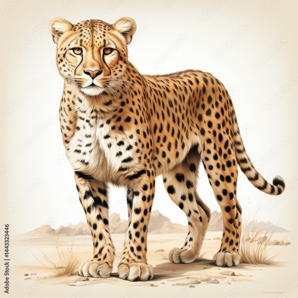 Fototapeta premium Cheetah in Nature Wildlife Illustration Desert Close-Up View Animal Behavior Concept