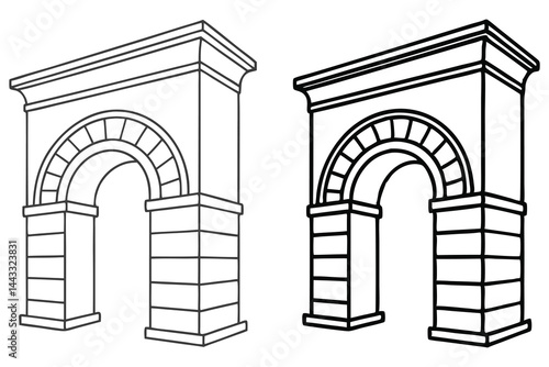 Two line drawings show brick arches with archways, distinct shapes, and styles