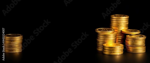 Wallpaper Mural Stacks of gold coins on black background, vertical banner, finance, stacks Torontodigital.ca