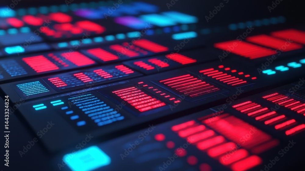 Futuristic Interface Panels with Red and Blue Data Visualizations Futuristic Interface Panels with Red and Blue Data Visualizations