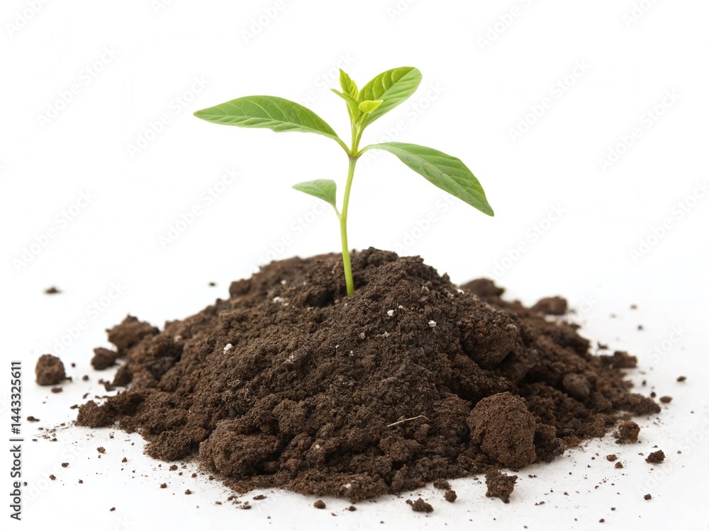 A Young Green Seedling Growing in a Small Pile of Dark Soil A Young Green Seedling Growing in a Small Pile of Dark Soil