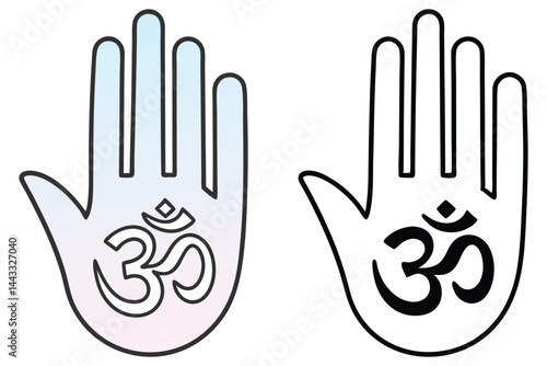 Om symbol is displayed on the hand in two styles with transparent background