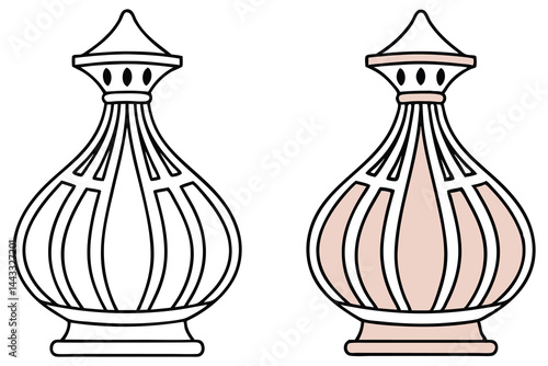 Two stylized decanters show differences in coloring, one in black outline only, transparent background