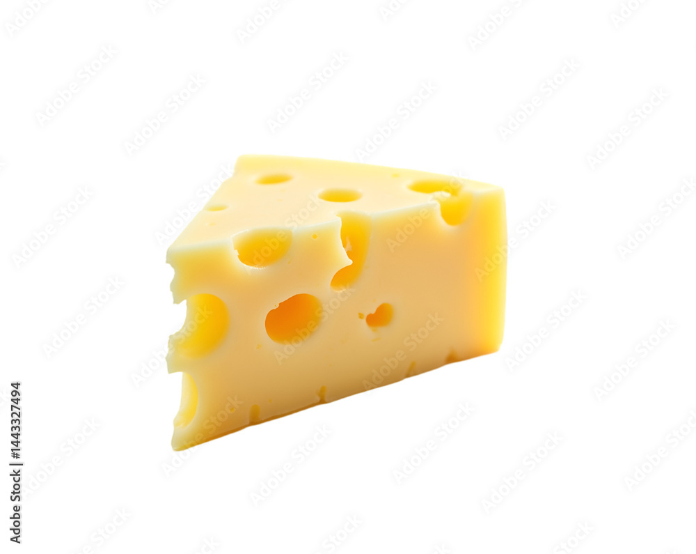 A captivating studio shot presenting a delectable, perfectly crafted slice of artisanal Emmental Swiss cheese, showcasing its distinctive holes and vibrant color A captivating studio shot presenting a delectable, perfectly crafted slice of artisanal Emmental Swiss cheese, showcasing its distinctive holes and vibrant color