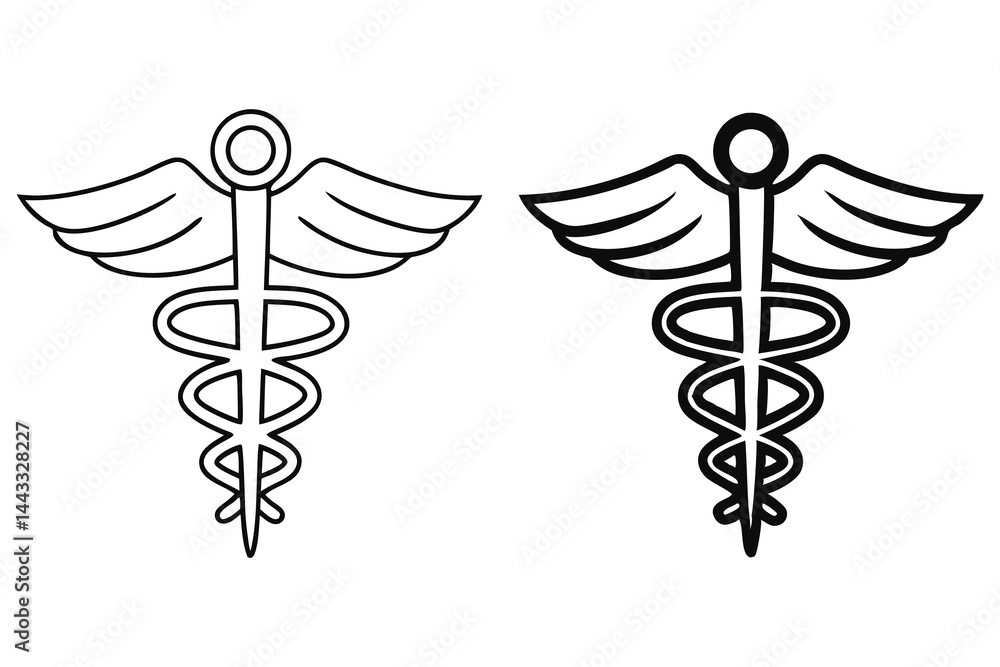 Black and white caduceus symbolizes medical profession and depicts its presence in healthcare sector Black and white caduceus symbolizes medical profession and depicts its presence in healthcare sector
